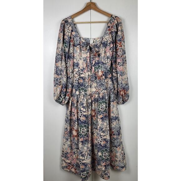 Anthropologie x Moon River Puff Sleeve Boho Cottagecore Lined Midi Dress - Picture 9 of 9